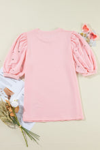 Load image into Gallery viewer, Light Pink Rhinestone Pearl Puff Half Sleeve Top