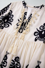 Load image into Gallery viewer, Beige Western Pattern Print Tasseled Notch V Neck Mini Dress
