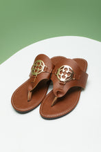Load image into Gallery viewer, Chestnut Metal Décor Leather Thong Slippers