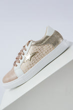 Load image into Gallery viewer, Gold Glitter Star Patchwork PU Leather Lace-up Sneakers