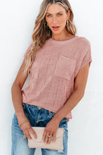 Load image into Gallery viewer, Dusty Pink Lattice Textured Knit Short Sleeve Sweater