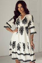 Load image into Gallery viewer, Beige Western Geometric Print 3/4 Sleeve Loose Midi Dress