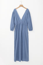 Load image into Gallery viewer, Myosotis Chambray Deep V Neck Bracelet Sleeve Maxi Dress