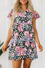 Load image into Gallery viewer, Pink Leopard Floral Ricrac Embellished Tiered Mini Dress