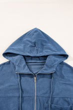 Load image into Gallery viewer, Real Teal Corduroy Drawstring Hooded Pocket Zip Up Jacket