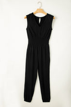 Load image into Gallery viewer, Black Shirred High Waist Sleeveless V Neck Jumpsuit