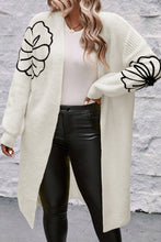 Load image into Gallery viewer, Beige Flower Embroidered Drop Shoulder Open Front Duster Cardigan