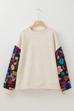 Load image into Gallery viewer, White Floral Patchwork Sleeve Textured Plus Size Pullover Top