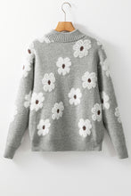 Load image into Gallery viewer, Khaki Floral Pattern Half Zip Drop Shoulder Sweater