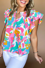 Load image into Gallery viewer, Multicolour Abstract Print Notched Neck Flutter Sleeve Blouse
