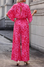 Load image into Gallery viewer, Rose Leopard Loose Sleeve Belted Wide Leg Jumpsuit