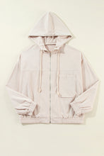 Load image into Gallery viewer, Real Teal Corduroy Drawstring Hooded Pocket Zip Up Jacket