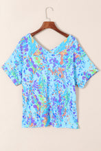 Load image into Gallery viewer, Sky Blue Loose Painted Floral Tee