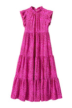 Load image into Gallery viewer, Rose Red Leopard Print Ruffled Trim Tiered Maxi Dress