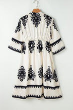 Load image into Gallery viewer, Beige Western Geometric Print 3/4 Sleeve Loose Midi Dress