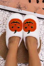 Load image into Gallery viewer, White Halloween Pumpkin Print Plush Slippers (Runs Small, Size Up)