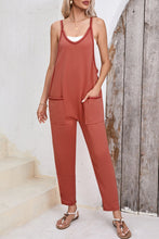 Load image into Gallery viewer, Gold Flame Side Pockets Harem Pants Sleeveless V Neck Jumpsuit