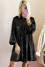 Load image into Gallery viewer, Apricot Metallic Sheen Puff Sleeve Button Up Mini Shirt Dress
