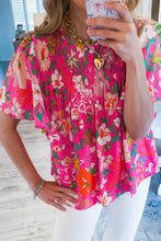 Load image into Gallery viewer, Pink Floral Short Sleeve Smocked Blouse