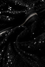 Load image into Gallery viewer, Black Sequin Zip up Round Neck Long Sleeve Jacket