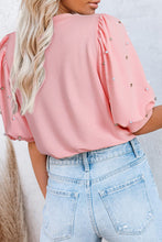 Load image into Gallery viewer, Light Pink Rhinestone Pearl Puff Half Sleeve Top