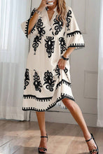 Load image into Gallery viewer, Beige Western Geometric Print 3/4 Sleeve Loose Midi Dress