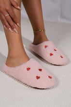 Load image into Gallery viewer, Pink Heart Shape Embroidered Slip On Plush Slippers