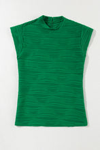Load image into Gallery viewer, Dark Green Wavy Textured Mock Neck Cap Sleeve Top