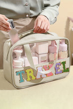 Load image into Gallery viewer, Black TRAVEL Chenille Letter Clear PVC Makeup Bag