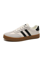 Load image into Gallery viewer, White Striped Lace-up Flat Sneakers