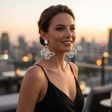 Load image into Gallery viewer, Dangle XL Silver Glam Butterfly Post Earrings
