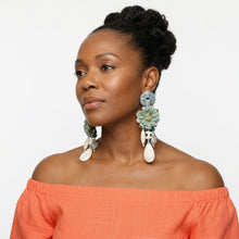 Load image into Gallery viewer, Green Oversized Natural Floral Drop Earrings