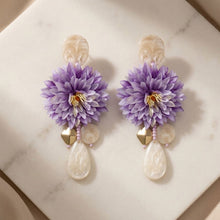 Load image into Gallery viewer, Purple Oversized Tropical Flower Drop Earrings