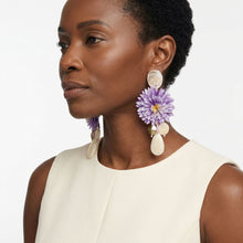 Load image into Gallery viewer, Purple Oversized Tropical Flower Drop Earrings