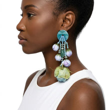 Load image into Gallery viewer, Oversized Turquoise Faux Flower Tropical Earrings