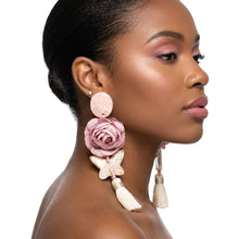 Load image into Gallery viewer, Pink Oversized Flower Butterfly Tassel Earrings