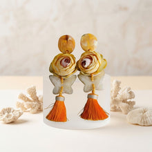 Load image into Gallery viewer, Yellow Oversized Flower Butterfly Tassel Earrings