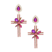 Load image into Gallery viewer, Drop Long Formal Purple Crystal Cross Earrings