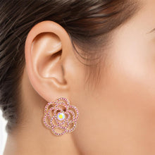 Load image into Gallery viewer, Pink Tea Rose Cutout Small Earrings Stud