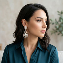 Load image into Gallery viewer, Gold Teardrop Filigree Vintage Clip On Earrings