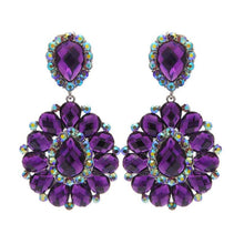 Load image into Gallery viewer, Clip On Brilliant Purple Teardrop Crystal Earrings