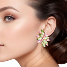 Load image into Gallery viewer, Clip On Pink Green Marquise Cluster Earrings Women