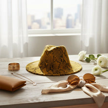 Load image into Gallery viewer, Fedora Mustard Yellow and Brown Snake Print Hat