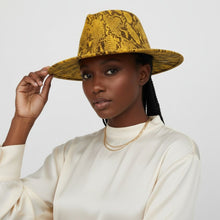 Load image into Gallery viewer, Fedora Mustard Yellow and Brown Snake Print Hat