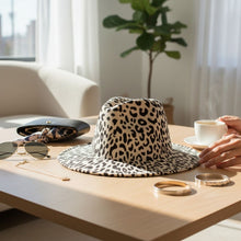 Load image into Gallery viewer, Fedora Beige Ivory With Black Leopard Print Hat