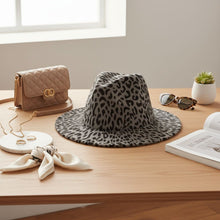 Load image into Gallery viewer, Fedora Gray with Black Leopard Print Hat