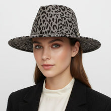 Load image into Gallery viewer, Fedora Gray with Black Leopard Print Hat