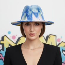 Load image into Gallery viewer, Fedora Blue Pink Yellow Tie Dye Fashion Hat for Women