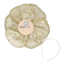 Load image into Gallery viewer, XL Flower Gold Sequin Hair Clip Headband Brooch