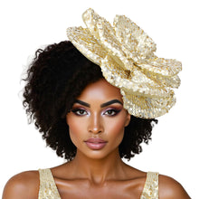 Load image into Gallery viewer, XL Flower Gold Sequin Hair Clip Headband Brooch